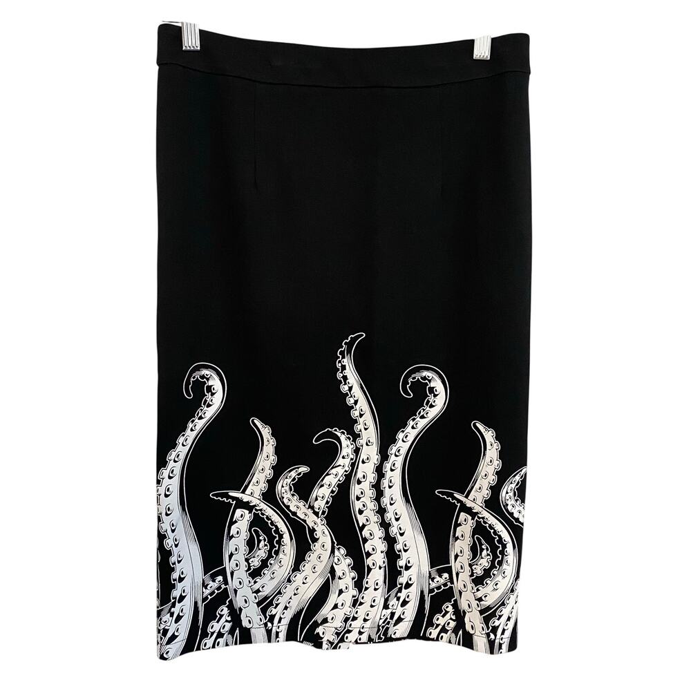 Sourpuss Tentacle Pencil Skirt Womens Sz Medium Octopus Knee Length Black Retro